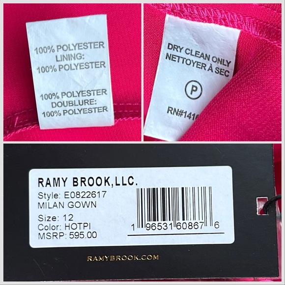 NWT Ramy Brook Milan Open Tie Back Column Gown Hot Pink Sz 12 - Picture 13 of 15